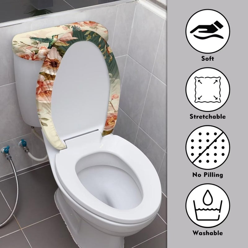 CREAMIC Hummingbird Bathroom Toilet Lid Covers and Tank Cover Set Seat Covers Fits Most Lids for Accessories Decor with Elastic Edge Keep Dust Stain Machine Washable - Image 3